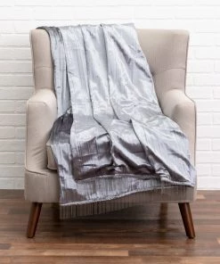 Cloud9d Noya - Crushed Grey Velvet Throw W/ Metallic Silver Trim - 60" X 50" PILLOWS, RUGS, & THROWS