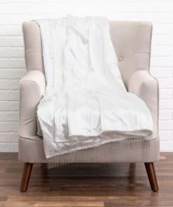 Cloud9d Noya - Crushed Ivory Velvet Throw W/ Metallic Silver Trim - 60" X 50"