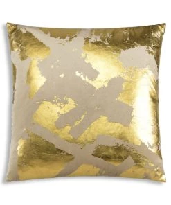 Cloud9d Zara - Beige Velvet Pillow W/ Abstract Gold Foil - 22" X 22" PILLOWS, RUGS, & THROWS