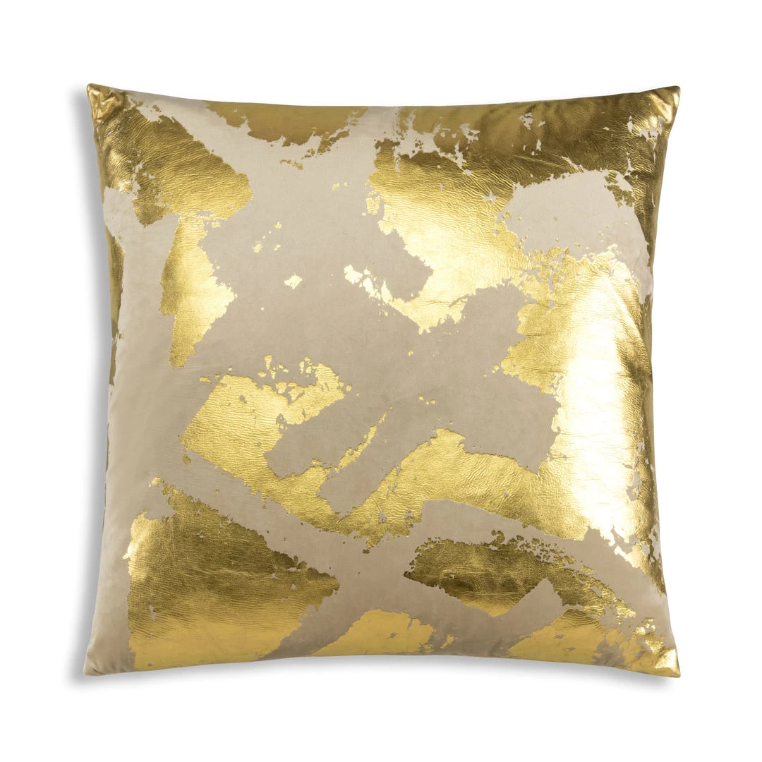 Cloud9d Zara - Beige Velvet Pillow W/ Abstract Gold Foil - 22" X 22" PILLOWS, RUGS, & THROWS