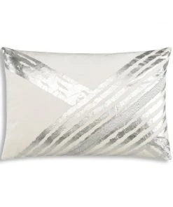 Cloud9d PILLOWS, RUGS, & THROWS Zara - Ivory Velvet Pillow W/ Abstract Silver Foil And Embroidery - 20