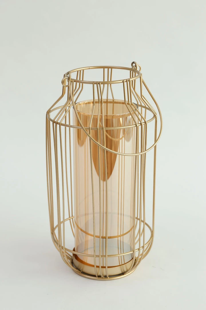 Inspire Me! Home Decor Gold Lantern W/ Amber Glass
