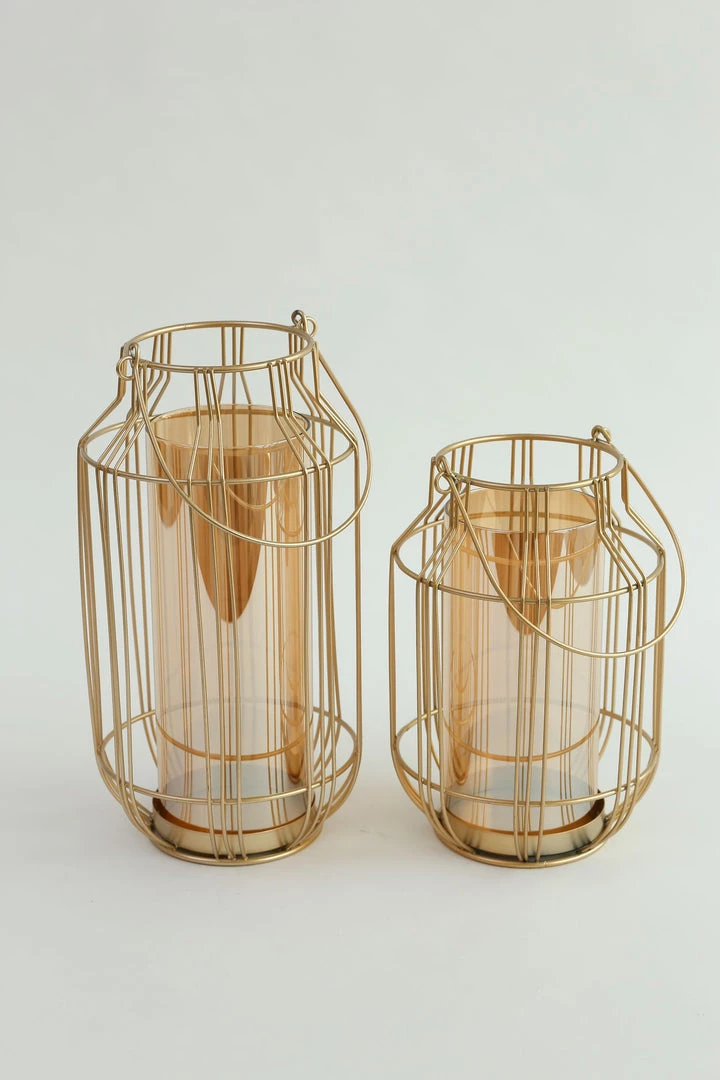 Inspire Me! Home Decor Gold Lantern W/ Amber Glass