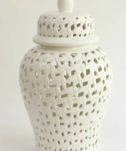 Inspire Me! Home Decor White Leaf Pattern Ginger Jar (2 Sizes)