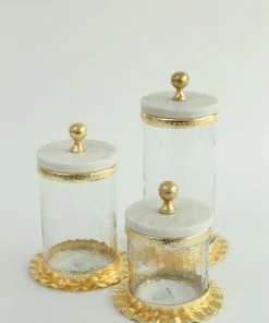Inspire Me! Home Decor Gold Ripple Canister W/ Marble Lid (3 Sizes)