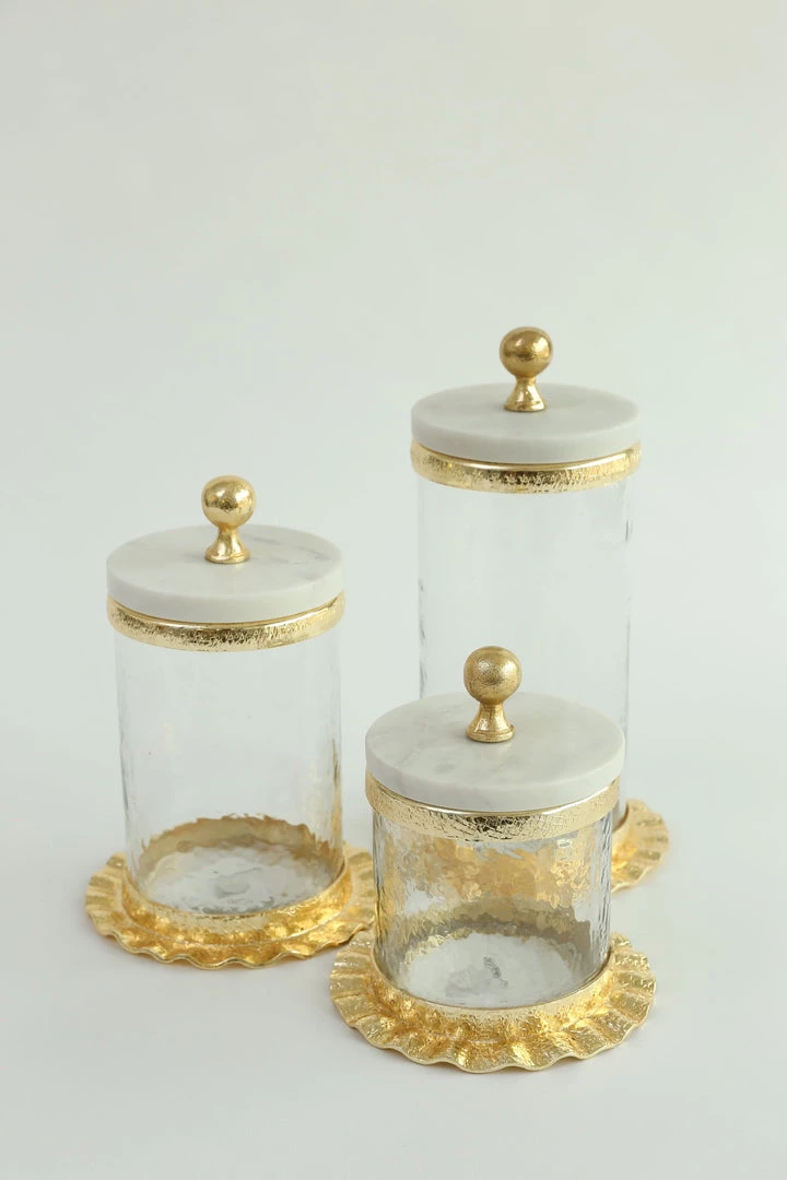 Inspire Me! Home Decor Gold Ripple Canister W/ Marble Lid (3 Sizes)