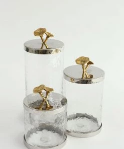 Inspire Me! Home Decor Silver And Gold Flower Top Canister (3 Sizes)