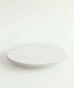 Inspire Me! Home Decor White Marble Round Lazy Susan W/ Silver Textured Edge
