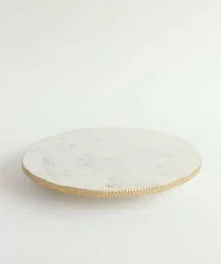 Inspire Me! Home Decor White Marble Round Lazy Susan W/ Gold Textured Edge