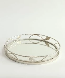 Inspire Me! Home Decor Silver Mirrored Leaf Tray
