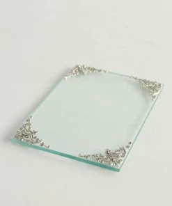 Inspire Me! Home Decor Glass Tray W/ Silver Corner Details And Swarovski Crystals