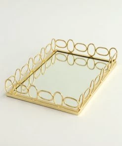 Inspire Me! Home Decor Gold Oval Trim Mirror Glass Tray