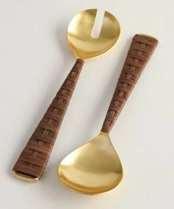 Inspire Me! Home Decor Gold Servers W/ Rattan Handle