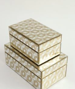 Inspire Me! Home Decor Mirror Glass Gold Abstract Pattern Boxes (Set Of 2)