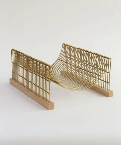 Inspire Me! Home Decor Gold Metal And Mango Wood Dish Drying Rack