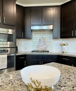 Inspire Me! Home Decor White Ceramic Bowl With Gold Textured Details On Gold Base