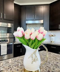 Inspire Me! Home Decor White Ceramic Pitcher With Gold Textured Design Handle & Base " From Pops Of Color Home Collection"