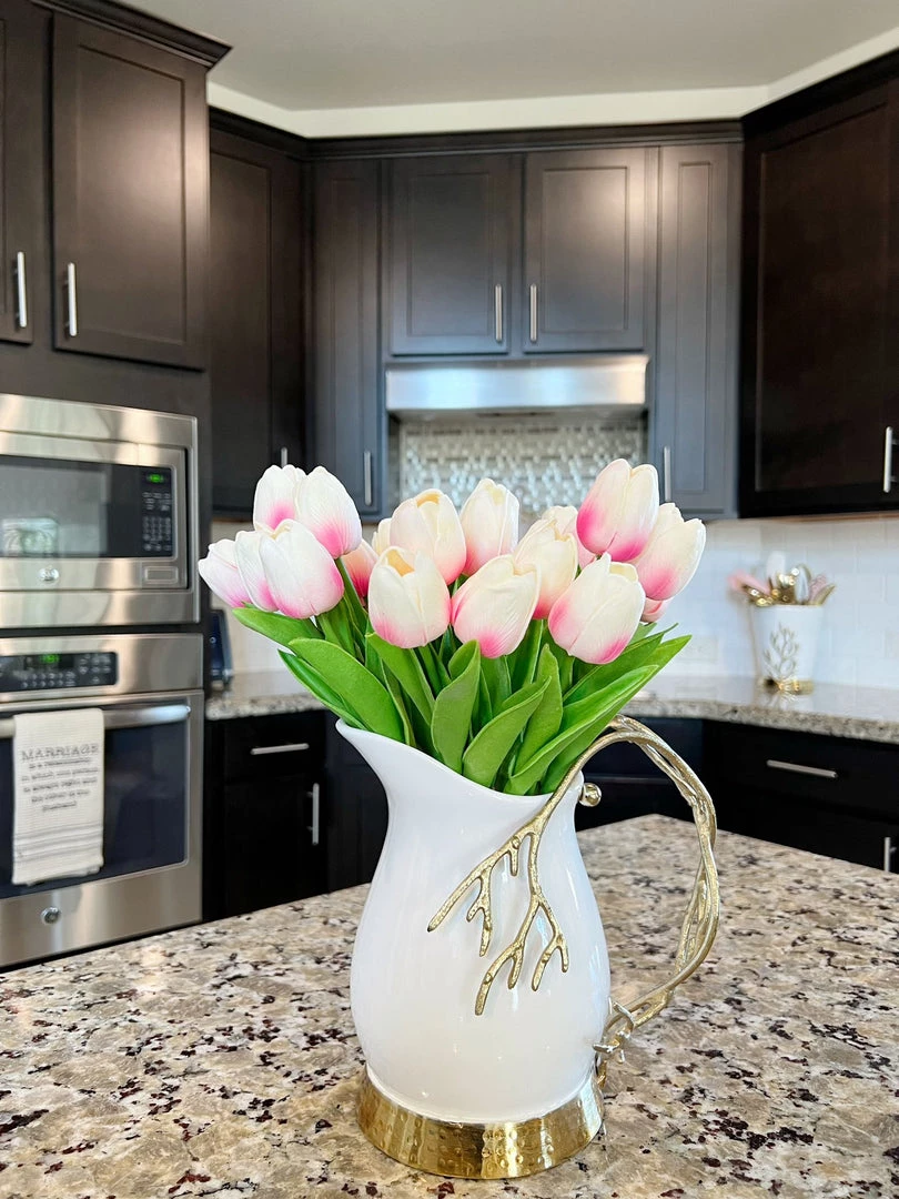 Inspire Me! Home Decor White Ceramic Pitcher With Gold Textured Design Handle & Base " From Pops Of Color Home Collection"