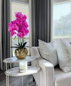 Inspire Me! Home Decor Pink Faux Orchid In Beveled Gold Pot "From Pops Of Color Home Collection" Floral Stems