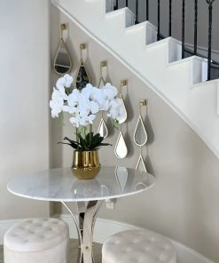 Inspire Me! Home Decor White Faux Orchid In Shiny Gold Pot "From Pops Of Color Home Collection" Floral Stems