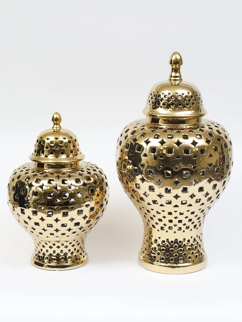 Inspire Me! Home Decor Gold Pierced Patterned Ginger Jar (2 Sizes)