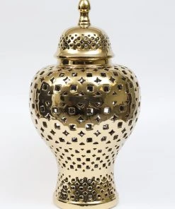 Inspire Me! Home Decor Gold Pierced Patterned Ginger Jar (2 Sizes)