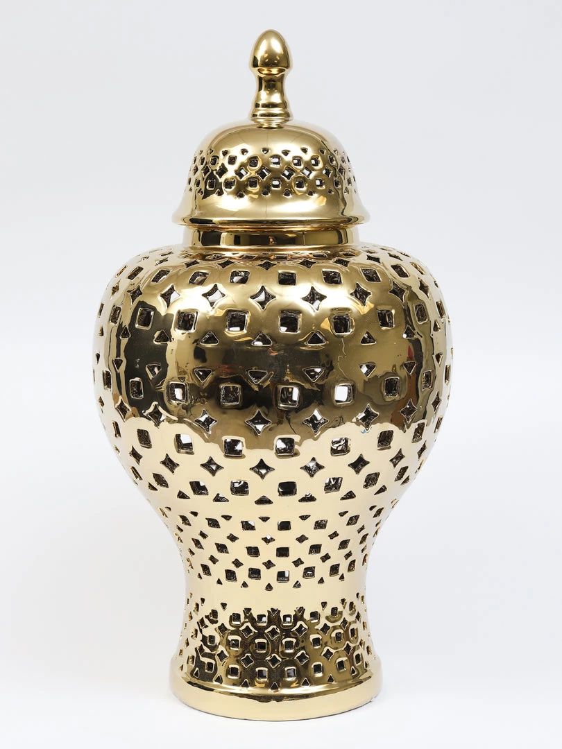 Inspire Me! Home Decor Gold Pierced Patterned Ginger Jar (2 Sizes)