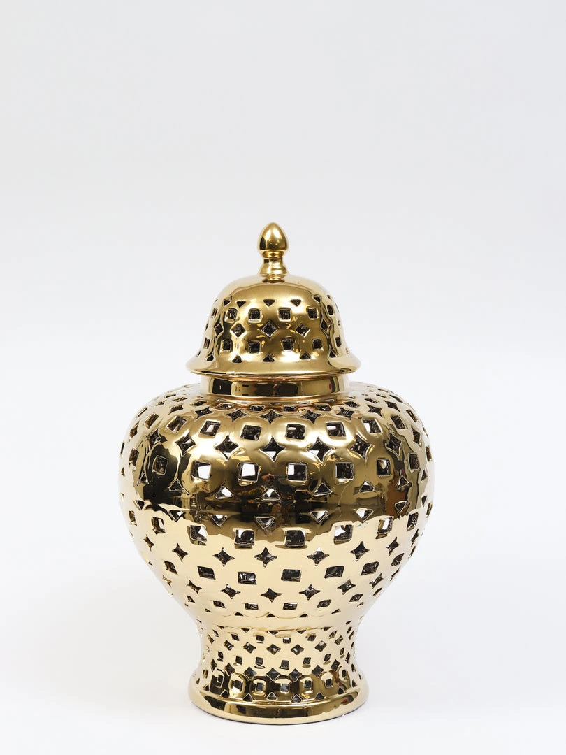 Inspire Me! Home Decor Gold Pierced Patterned Ginger Jar (2 Sizes)