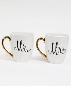 Inspire Me! Home Decor Mr. & Mrs. Mug Set (Set Of 2) Gold