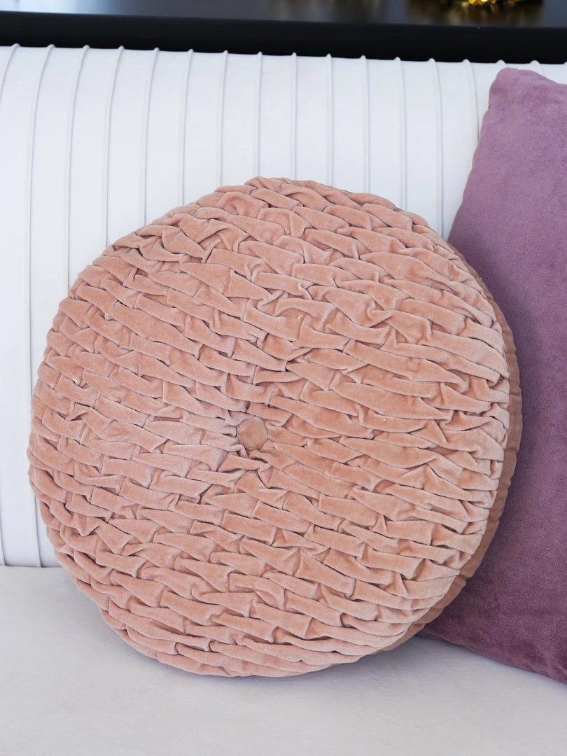 Inspire Me! Home Decor PILLOWS, RUGS, & THROWS Blush Woven Velvet Round Pillow