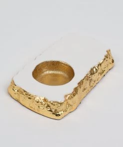 Inspire Me! Home Decor Gold And White Enameled Metal Tea Spoon Rest