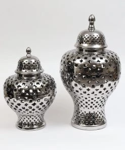 Inspire Me! Home Decor Silver Pierced Patterned Ginger Jar Pierced (2 Sizes)