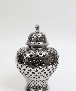 Inspire Me! Home Decor Silver Pierced Patterned Ginger Jar Pierced (2 Sizes)