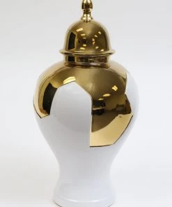 Inspire Me! Home Decor Gold Geometric White And Gold Ginger Jar (3 Sizes)