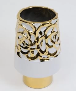 Inspire Me! Home Decor White Ceramic Vases With Gold Circle Design
