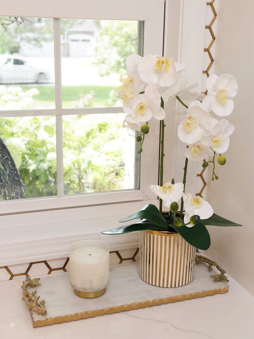 Inspire Me! Home Decor Rectangle Marble Tray With Gold Branch Handles