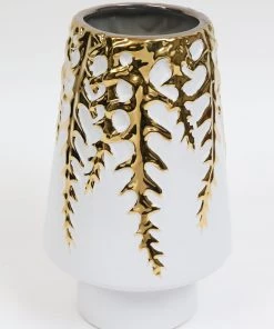 Inspire Me! Home Decor White Ceramic Vase With Gold Vine Design (3 Sizes)