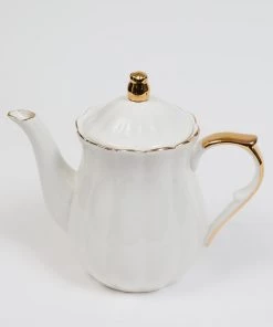 Inspire Me! Home Decor White & Gold Scallop Tea Pot