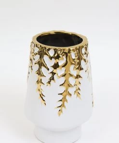 Inspire Me! Home Decor White Ceramic Vase With Gold Vine Design (3 Sizes)