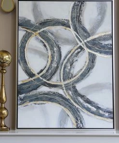 Inspire Me! Home Decor Abstract Teal And Gold- Circle Wall Art