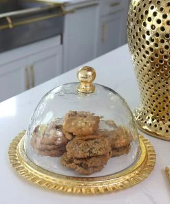 Inspire Me! Home Decor Gold Cake Dome With Ripple Edge (2 Colors)