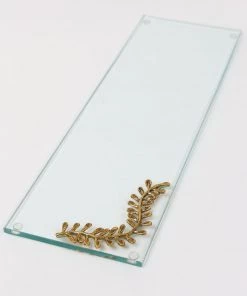 Inspire Me! Home Decor Glass Tray With Metal Leaf Design
