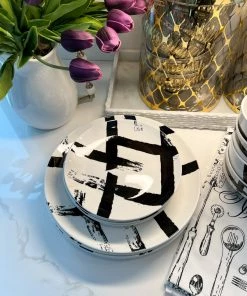 Inspire Me! Home Decor 12 Piece Black Brush Stroke Dinnerware Set KITCHEN