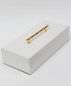 Inspire Me! Home Decor White Faux Leather Lidded Box With Gold Handle