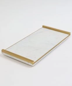Inspire Me! Home Decor Rectangle Marble Tray With Gold Metal Handles And Gold Edge
