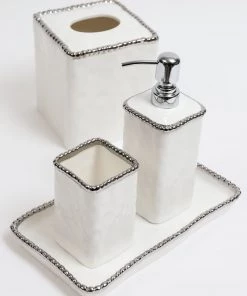 Inspire Me! Home Decor White & Silver Beaded Vanity Collection (3 Items) Each Sold Indiviually