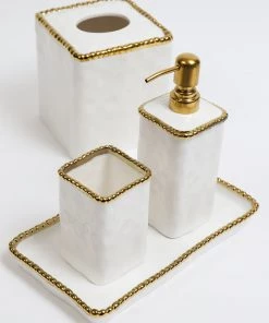 Inspire Me! Home Decor White & Gold Beaded Vanity Collection (3 Items) Each Sold Individually