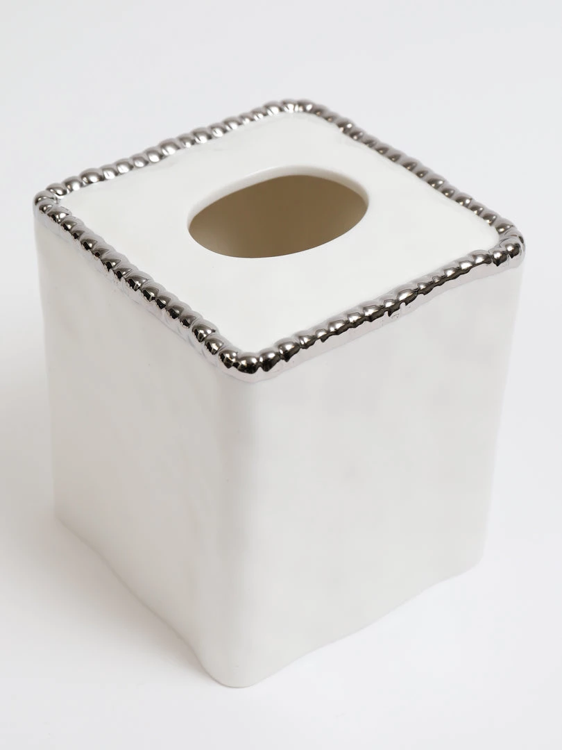 Inspire Me! Home Decor White Beaded Square Tissue Box Cover (2 Colors)