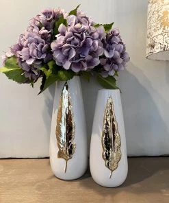 Inspire Me! Home Decor White Ceramic Vase With Gold Leaf Design (3 Sizes)