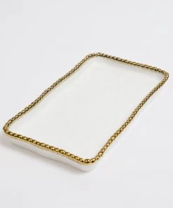 Inspire Me! Home Decor White & Gold Beaded Vanity Collection (3 Items) Each Sold Individually